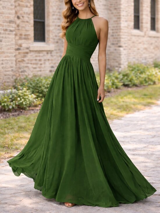 Dresses & Skirts - Green A-Line Chiffon Halter Maxi Dress Formal Prom Bridesmaid Size 2
